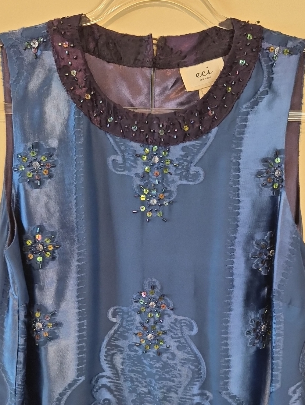 ECI Silk Blended Royal Blue Embellished Mini Dress - Picture 8 of 11